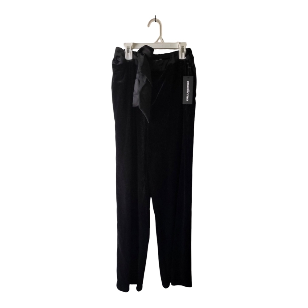 💕Karl Lagerfeld black velvet dress pants Womens Size 10 Business Formal Bow